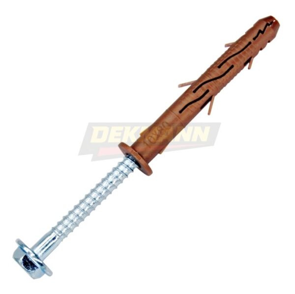 Дюбель фасадный DEKMANN EMDF-S 10х60 с бортом, с шурупом с шестигранной головой и пресс шайбой Zn (1 шт/уп.)