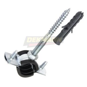Хомут трубный (комплект) DEKMANN EMCP-NS 4" (108-116 мм) М10х100 с виброгасителем и гайкой, дюбель, шпилька-шуруп Zn (50 шт/уп.)