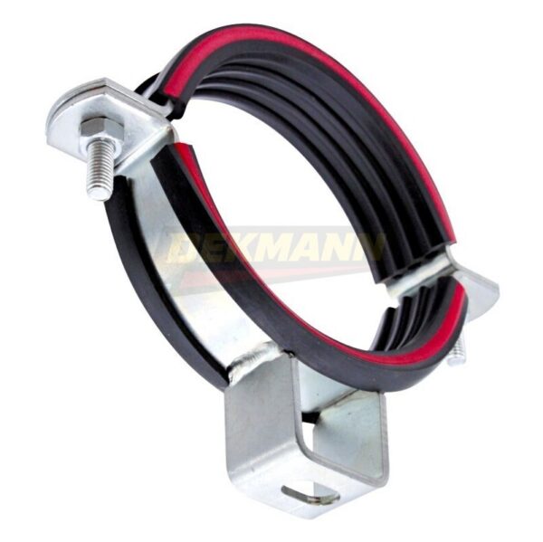 Хомут трубный с П-подвесом DEKMANN EMCP-B 40-45 (1 1/4") для высоких нагрузок (2,5х30) с виброгасителем Zn (1 шт/уп.)