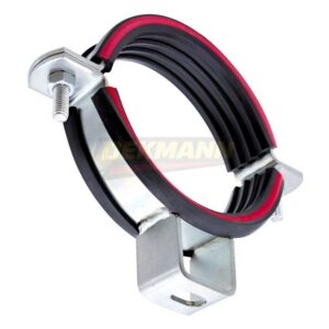 Хомут трубный с П-подвесом DEKMANN EMCP-B 86-92 (3") для высоких нагрузок (3,0х30) с виброгасителем Zn (1 шт/уп.)
