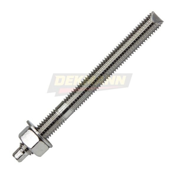 Шпилька анкерная DEKMANN EM AS-U A4 М8х110 в комплекте с гайкой и шайбой, угол резьбы 60 градусов A4 (10 шт/уп.)