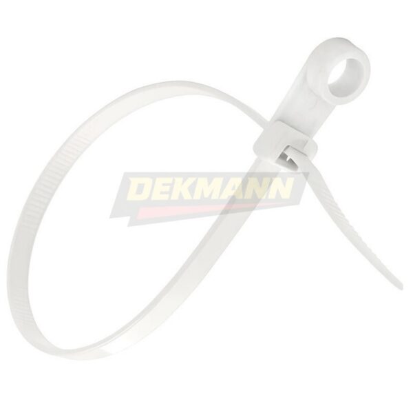 Стяжка кабельная c монтажным кольцом DEKMANN EMS-WR 4,5х220 белая нейлон 6.6 (100 шт/уп.)